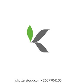 K leaf minimalist, K simple logo, green color