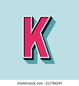K letter of 3d vector illustrated relief retro font with shadow
