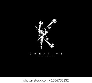 K Letter Abstract Brush Stroke Triangle Grunge Type Style Logo