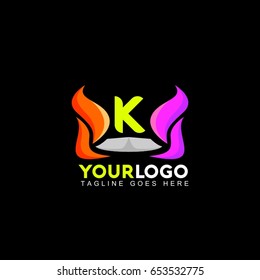K letter abstract power vector logo. Identity template concept illustration. Flag business sign.  Flame fire icon. Gas insignia. Design element.