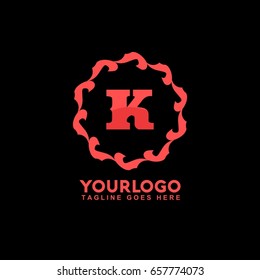 K Letter Abstract vector logo template concept illustration. Circle Flag business sign. Flame fire icon. Gas insignia. Design element.