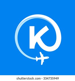 K letter with airline and plane. Vector design template elements for your application or corporate identity.