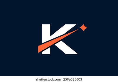 K letter alphabet logo icon design with orange star and line cut for company and business