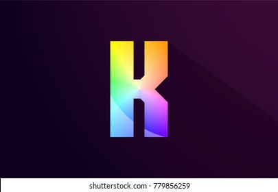 k letter alphabet logo icon design with rainbow color and purple black background