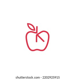 Logo de la fruta de manzana K. Ilustración de estilo de contorno lineal. Objeto aislado sobre fondo blanco