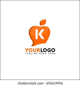 K letter apple logo design. Social talk vector illustration.