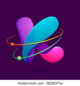 K letter with atoms orbits. Font style, vector design template elements for your application or corporate identity.