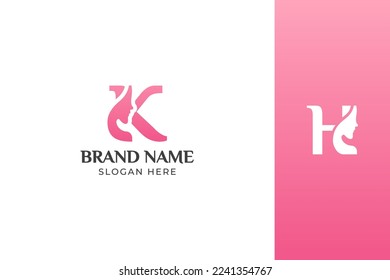 K Letter Beauty Face Pink Logo Design Vector