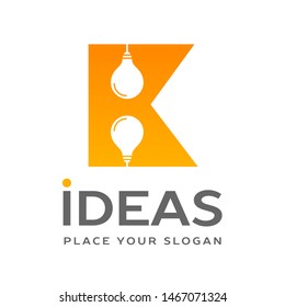 K Letter with bulb lamp vector logo template. This graphic suitable for idea. 