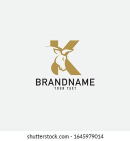 K letter with bull horn logo initial logotype icon vector in elegant simple style