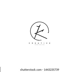 K letter calligraphic Minimal monogram emblem style vector logo