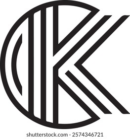 K letter calligraphic Minimal monogram emblem style vector logo
