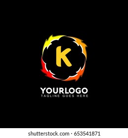 K letter circle fire logo design template. Flame vector unusual letter. Vector design template elements for your application or company.