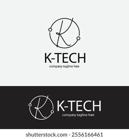k letter in circle tech vector logo template design