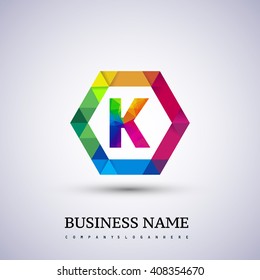 K letter colorful logo in the hexagonal. Vector design template elements for your application or company identity.