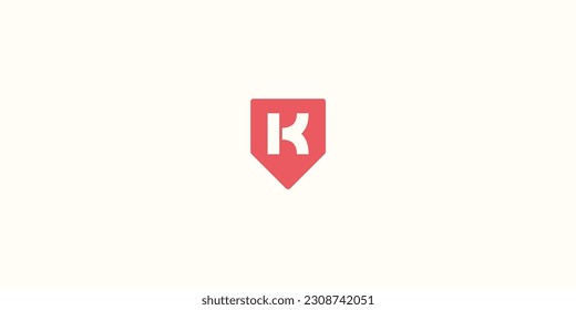 
K letter concept inside shield or pentagon, typography logo concept, monogram logo and initials letter logo, modern and simple