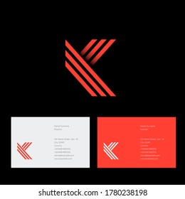 K letter consist of three orange strips.  Web, UI icon. Identity. Business card. Logo can be used for web, digital, business or sports.