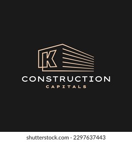K Letra Construcción 3D Perspectiva Contorno de oro Ilustración del icono del vector