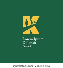 K letter with country road and trees abstract logo design vector icon illustration