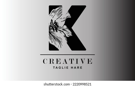 K  letter creative brand, minimal professional, company logo, vector, flower realistic  logo design
