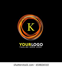K Letter Creative Circle Logo. Simple orange line flash logotype