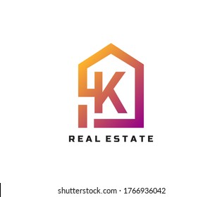 K letter creative and unique logo Icon creative monogram with home sign for real estate company.