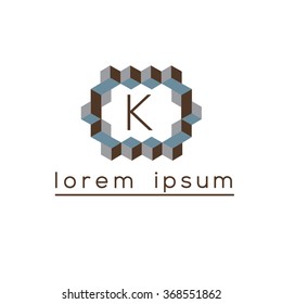K letter cubes, geometric vector logo template (sign, symbol, emblem, ornament)