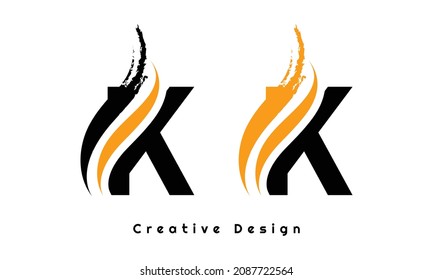 K Letter Design Brush Paint Stroke. Letter Logo with Black Paintbrush Stroke.