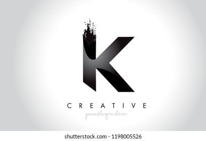 K Letter Design with Brush Stroke and Modern 3D Look Vector Illustration.