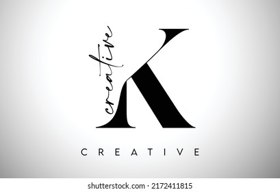 K Letter Design with Creative Cut and Serif Font in Black and White Colors Vector Illustration.