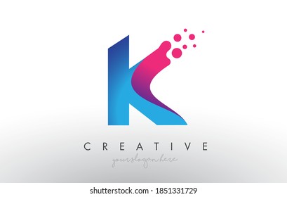 K Letter Design with Creative Dots Bubble Circles and Blue Pink Colors Vector Illustration.