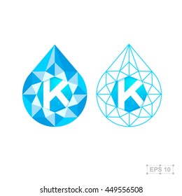 K letter with diamond,vector crystal modern water drop logo