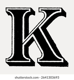 K letter, Different types of shadings on font, isolated vector element. 