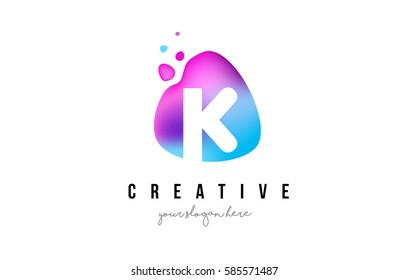 K Letter Dots Logo Design with Oval Purple Shape Vector Illustration.