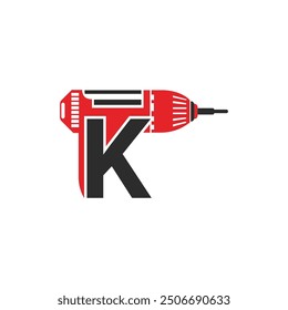 K letter with drill logo design concept.
