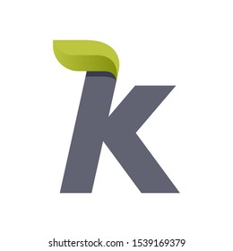 K letter eco logo with green leaf. Lowercase typeface, vector design template elements for natural labels, headlines, posters, cards etc.