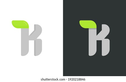 K letter ecology logo. Vector font for bio posters, spa emblem, vegan, herbal and botanical cards etc.