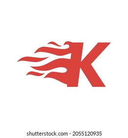 k letter fire flame hot uppercase logo vector icon illustration
