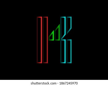 K letter font logo, Rgb color vector design. Dynamic split red, green, blue color on black background. For social media,design elements, creative poster, web template and more