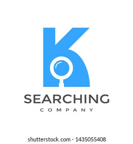 K Letter Or Font With Magnifying Glass Vector Logo Template. This Alphabet Can Be Used For Searching, Discovery, Find Business. 