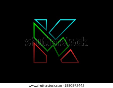 K letter font, vector design logo. Dynamic, rgb split-color, red, green, blue on black background. Eps10 illustration