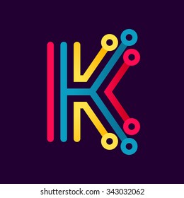 K letter formed by electric line. Font style, vector design template elements for your application or corporate identity.