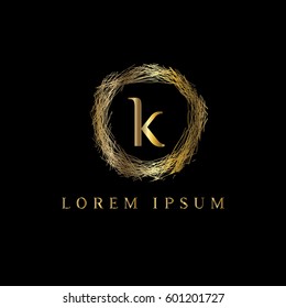 K letter golden nest vector logo design template
