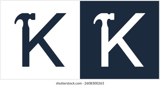 K Letter hammer  logo construction vector Alphabet template illustration