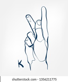 k letter hand alphabet sign vector sketch line illustration