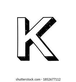 K letter hand-drawn symbol. Vector illustration of a big English letter K. Hand-drawn black and white  Roman alphabet letter K typographic symbol. Can be used as a logo, icon