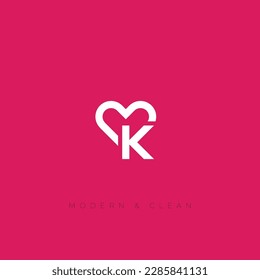 Letra K con corazón, logotipo de amor simple y mínimo