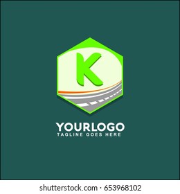 K letter highway icon flat. Green pictogram on white background. Vector illustration symbol 