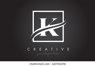K Letter Icon Logo Design with Square Swoosh Border and Creative Design Vector Illustration.