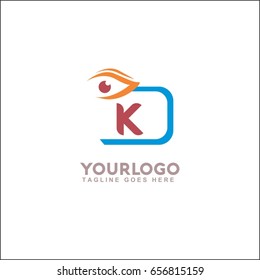 K letter initial with eyes logo in orange & blue color